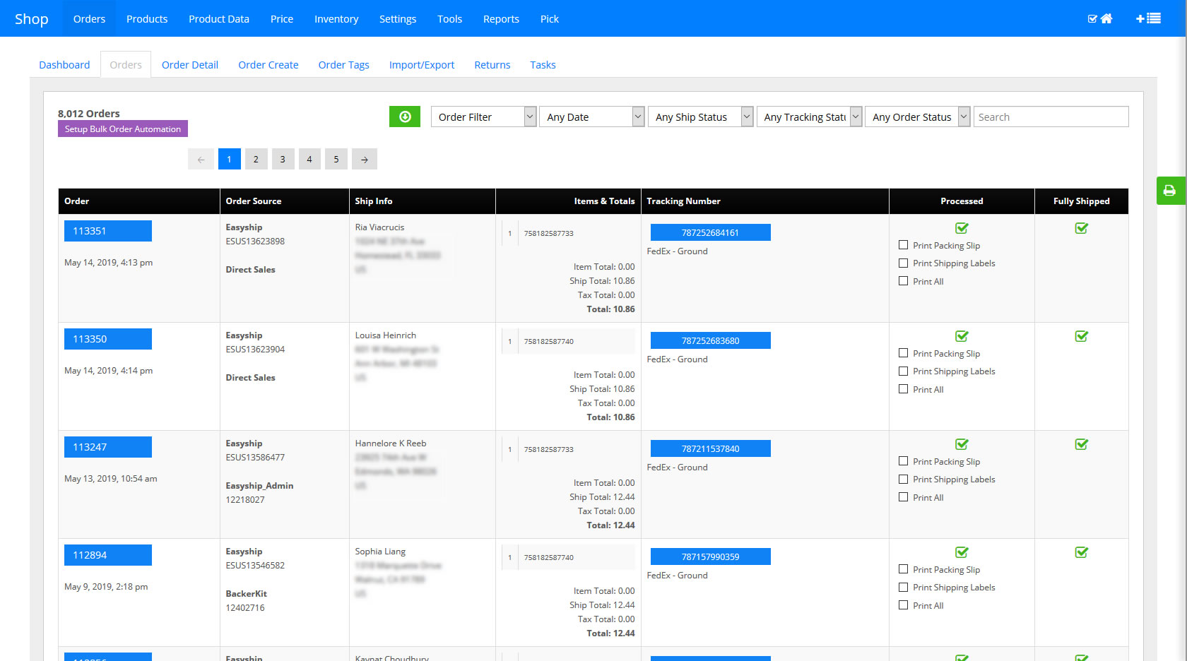 Easyship Order Listing