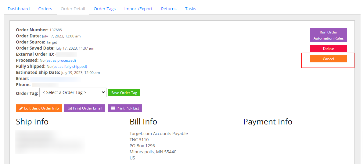 Cancel Zoro Tools Order