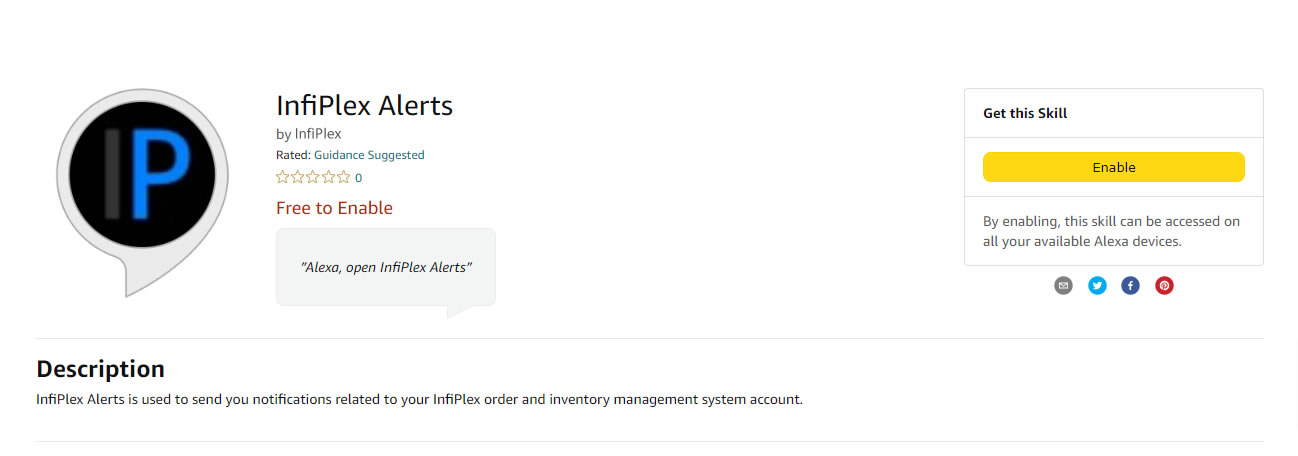 InfiPlex Alexa Alerts Enable on Amazon.com