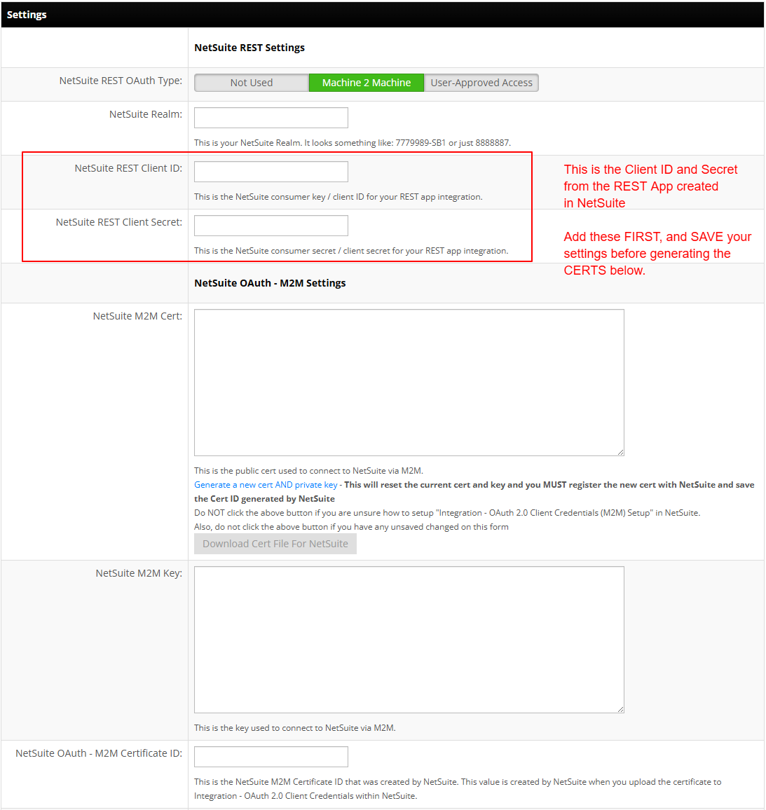 Copy your NetSuite Keys into your InfiPlex NetSuite settings