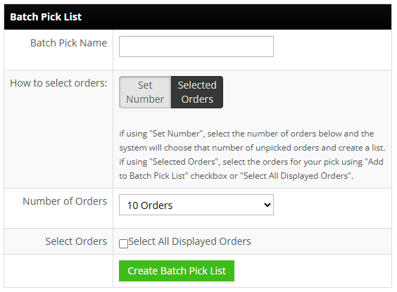 InfiPlex Batch Pick List form