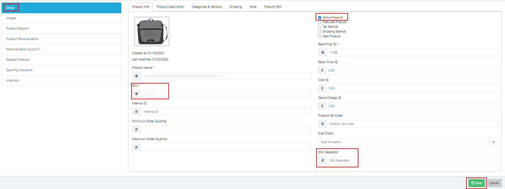 BrightStores.com product edit set-up