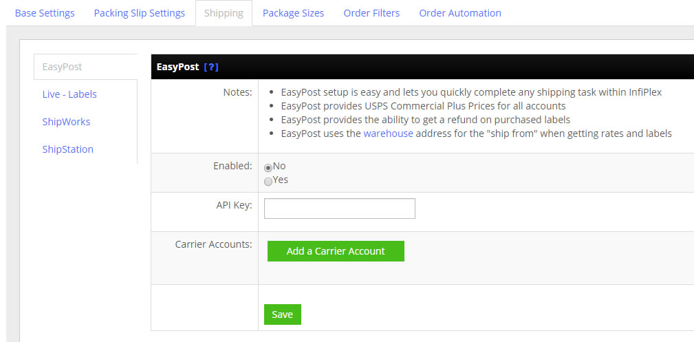 EasyPost menu - billing