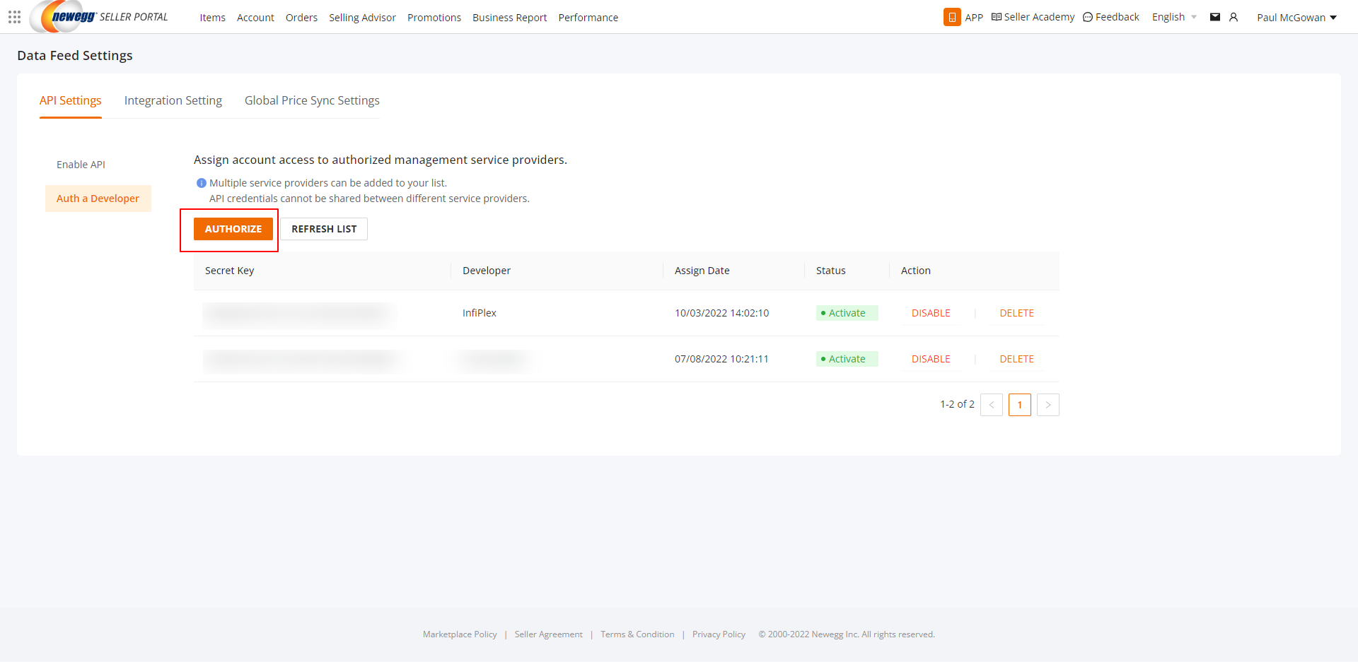 Newegg Authorize Developer - InfiPlex