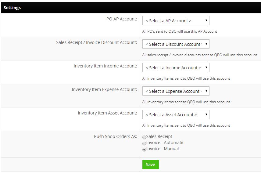 QuickBooks Online Settings Tab
