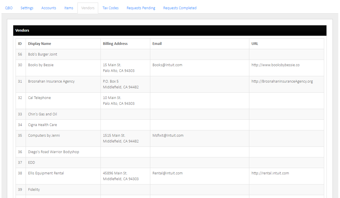 QuickBooks Online Vendors Tab