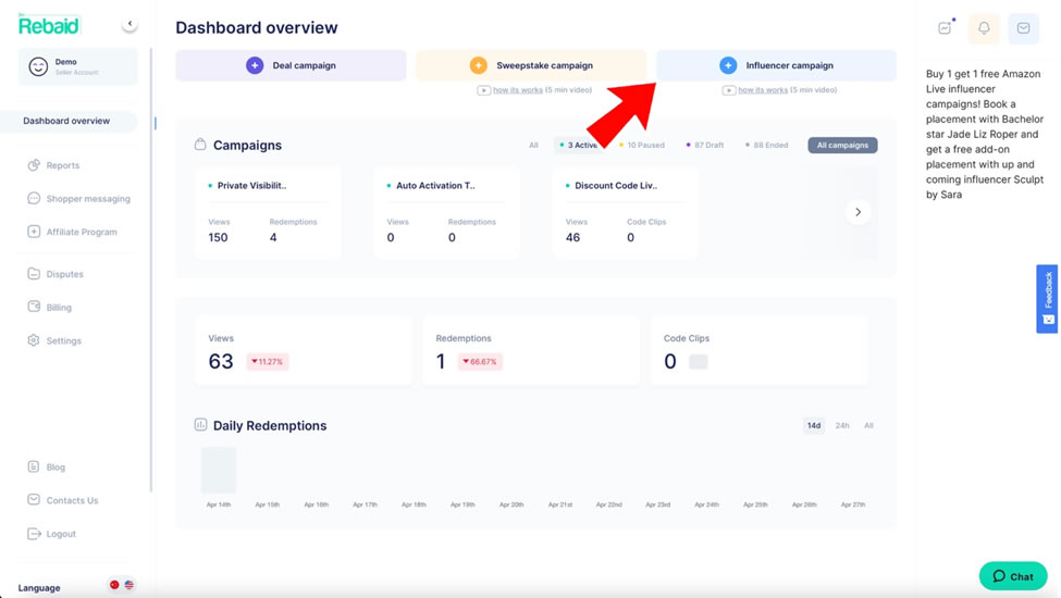 Rebaid.com Amazon Live Influencer Campaigns