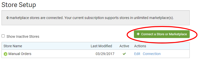 ShipStation Connect a Store or Marketplace button