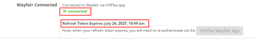 Wayfair.com Marketplace Integration with InfiPlex OMS - Integration Confirmation in Settings Area